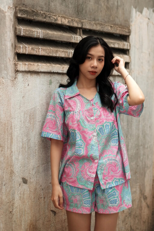 Bộ tay lỡ họa tiết hoa màu hồng